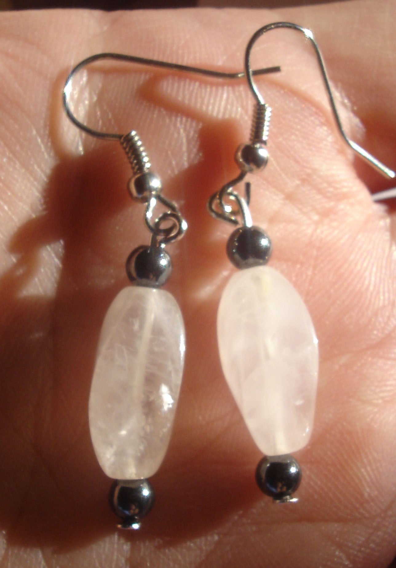 Rose Quartz Earrings - Silver Plated Hooks ~ Hand Assembled