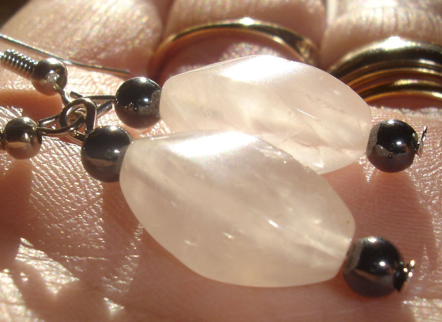 Rose Quartz Earrings - Silver Plated Hooks ~ Hand Assembled