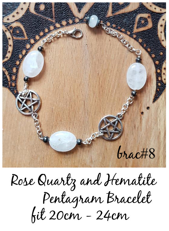 Rose Quartz and Hematite Pentagram Bracelet