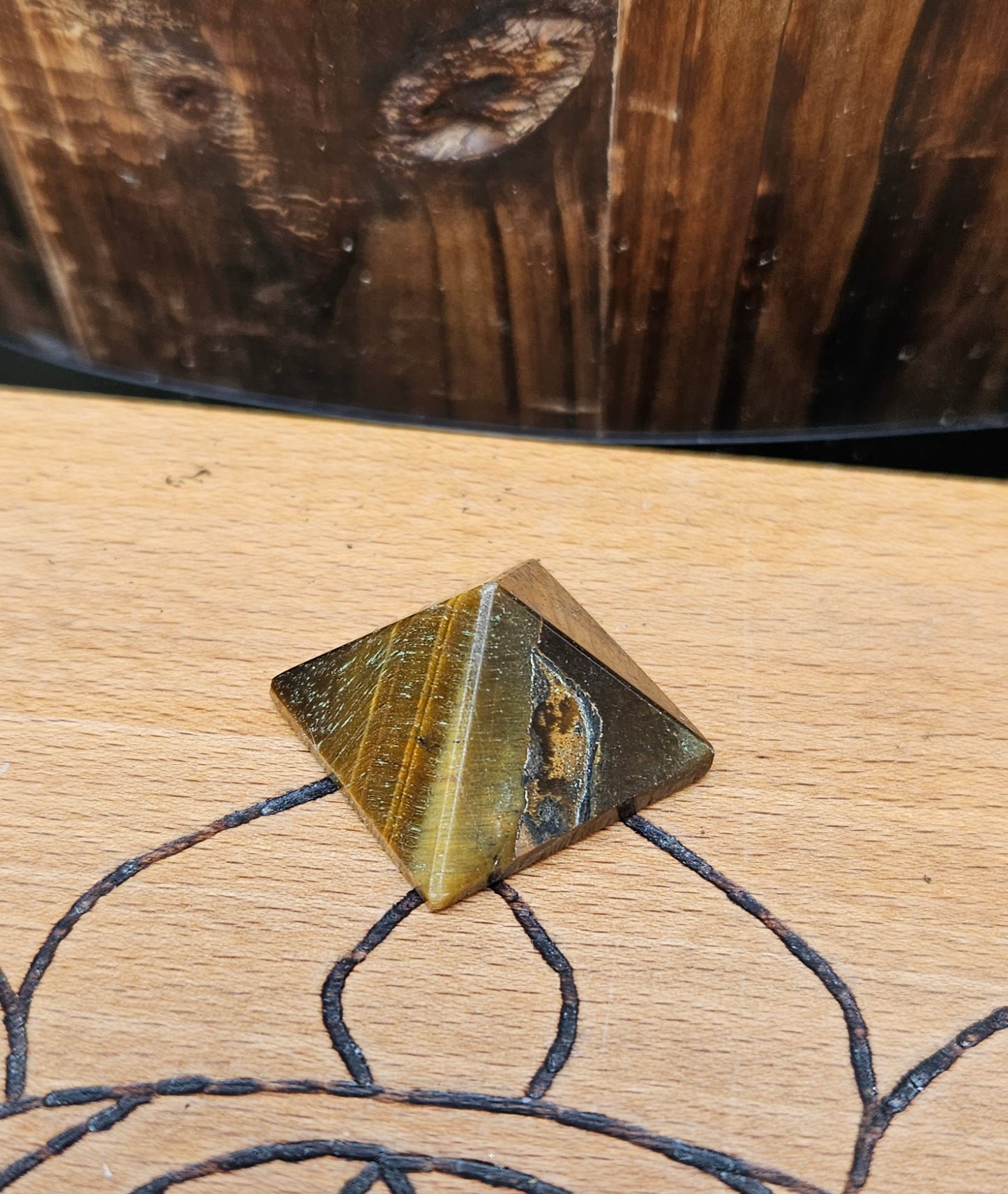 #Car25001 - Tigers Eye Carved Pyramid