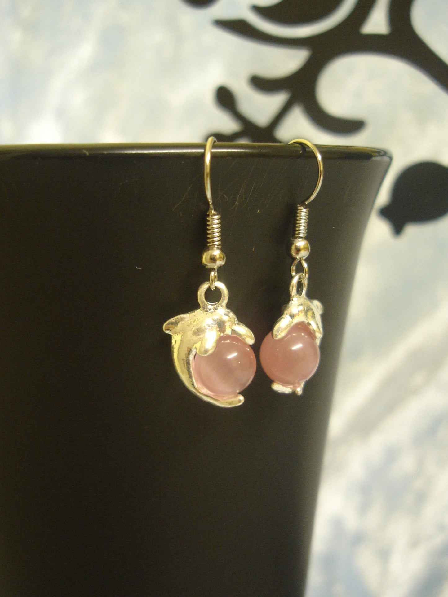 Pink Cats Eye Dolpin Earrings