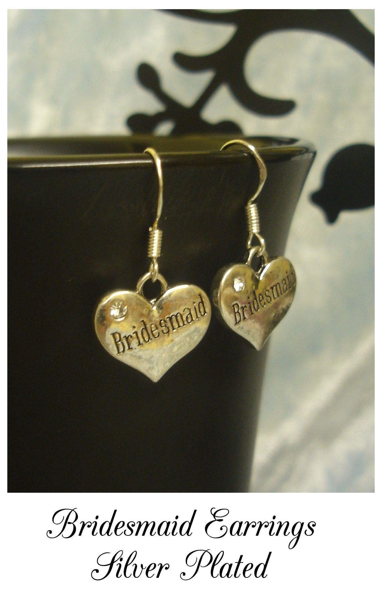 Bridesmaid Heart Charm Drop Earrings