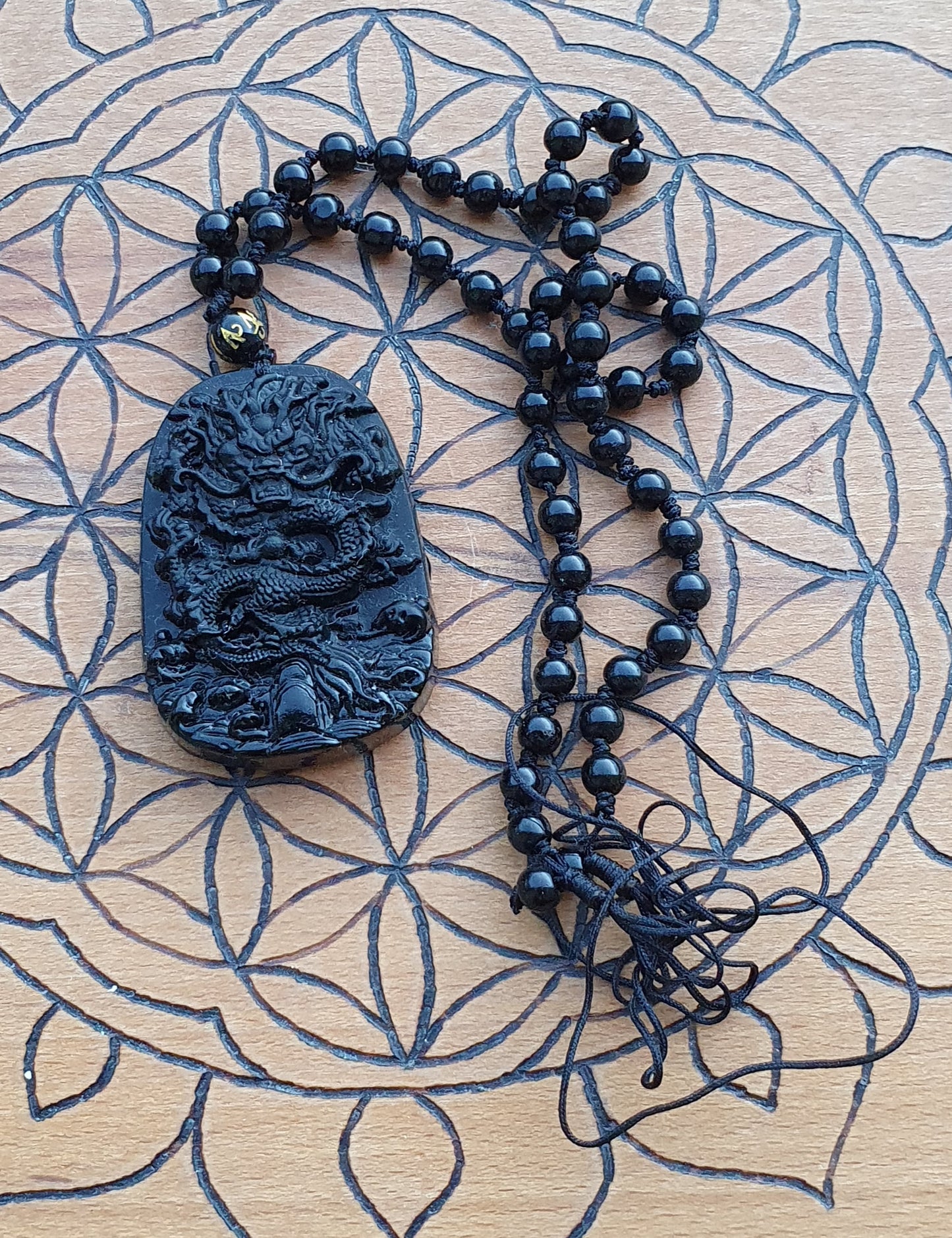 Carved Obsidian Dragon Totem Necklace