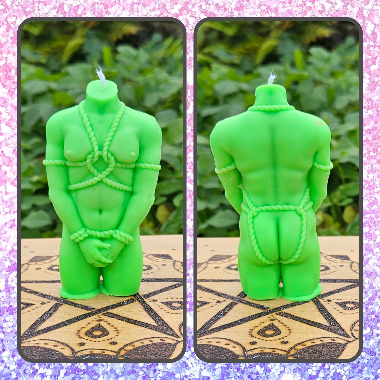 Rope Bunny / Bottom - Masc Bodied - UNscented Shaped Wax Candle x 1 - designed for Wax Play, BDSM, kink, UV Reactive - Decoration / Altar