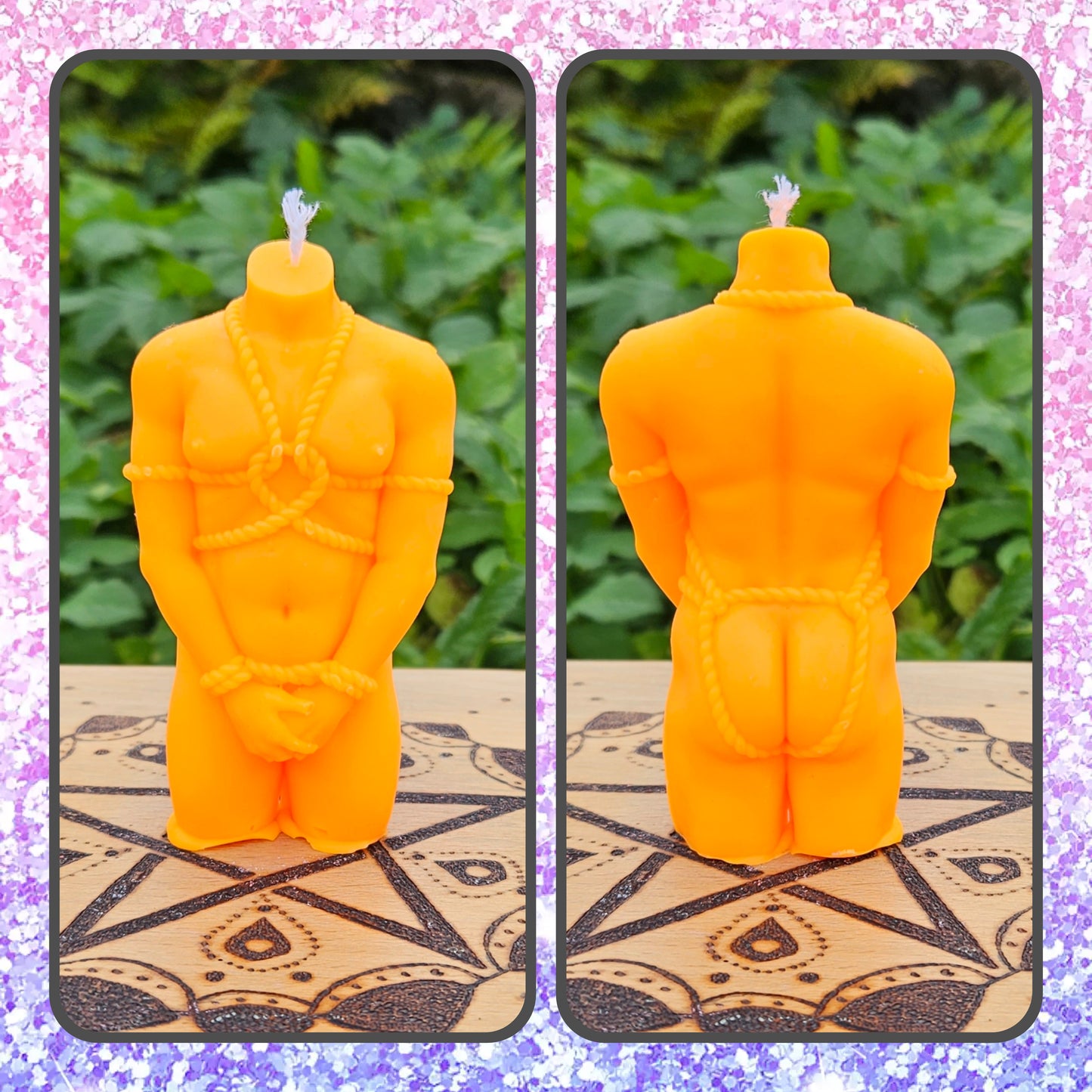 Rope Bunny / Bottom - Masc Bodied - UNscented Shaped Wax Candle x 1 - designed for Wax Play, BDSM, kink, UV Reactive - Decoration / Altar