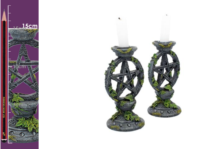 Nemesis Now ~ Aged Pentagram Candlesticks (Pair)