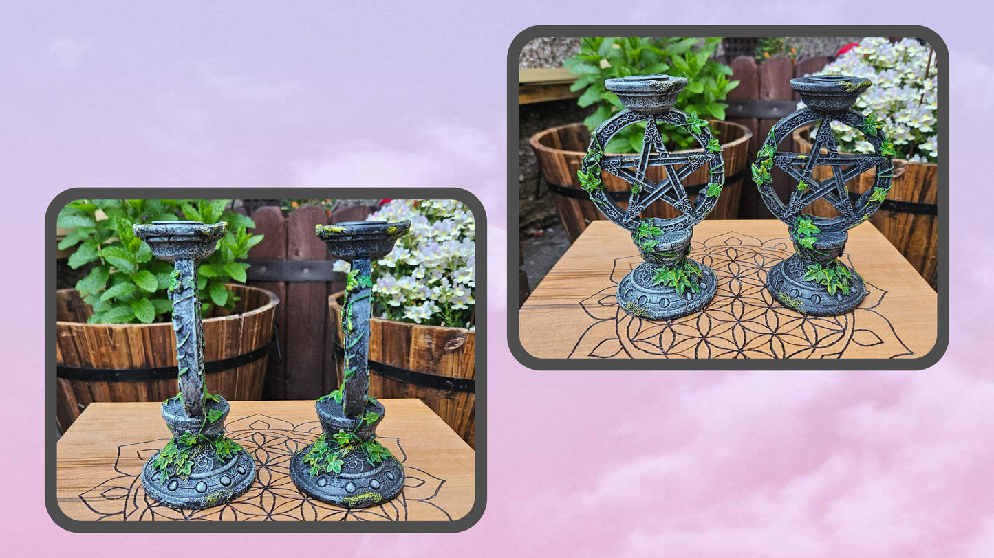 Nemesis Now ~ Aged Pentagram Candlesticks (Pair)