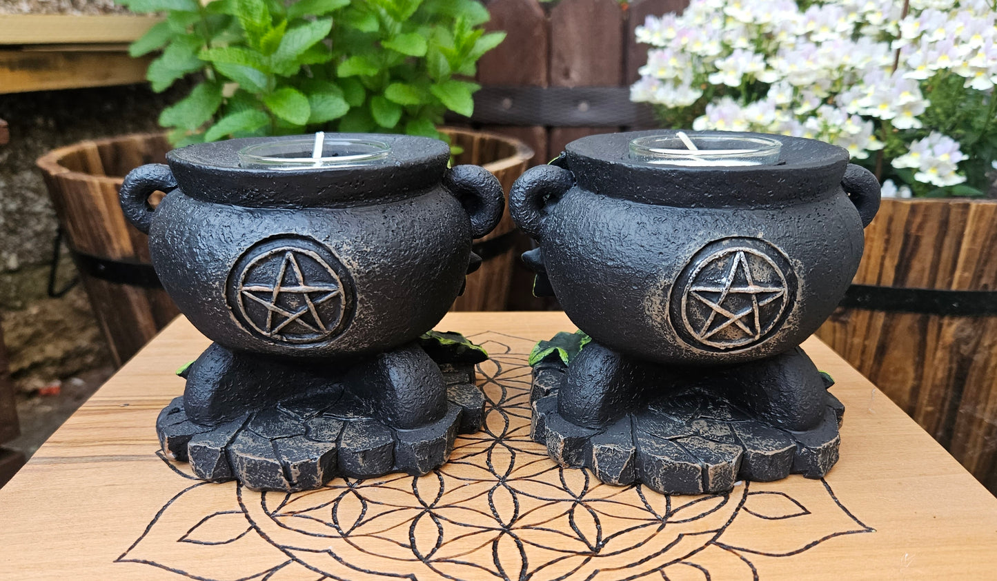 Nemesis Now ~ Ivy Cauldron Candle Holders (Pair)