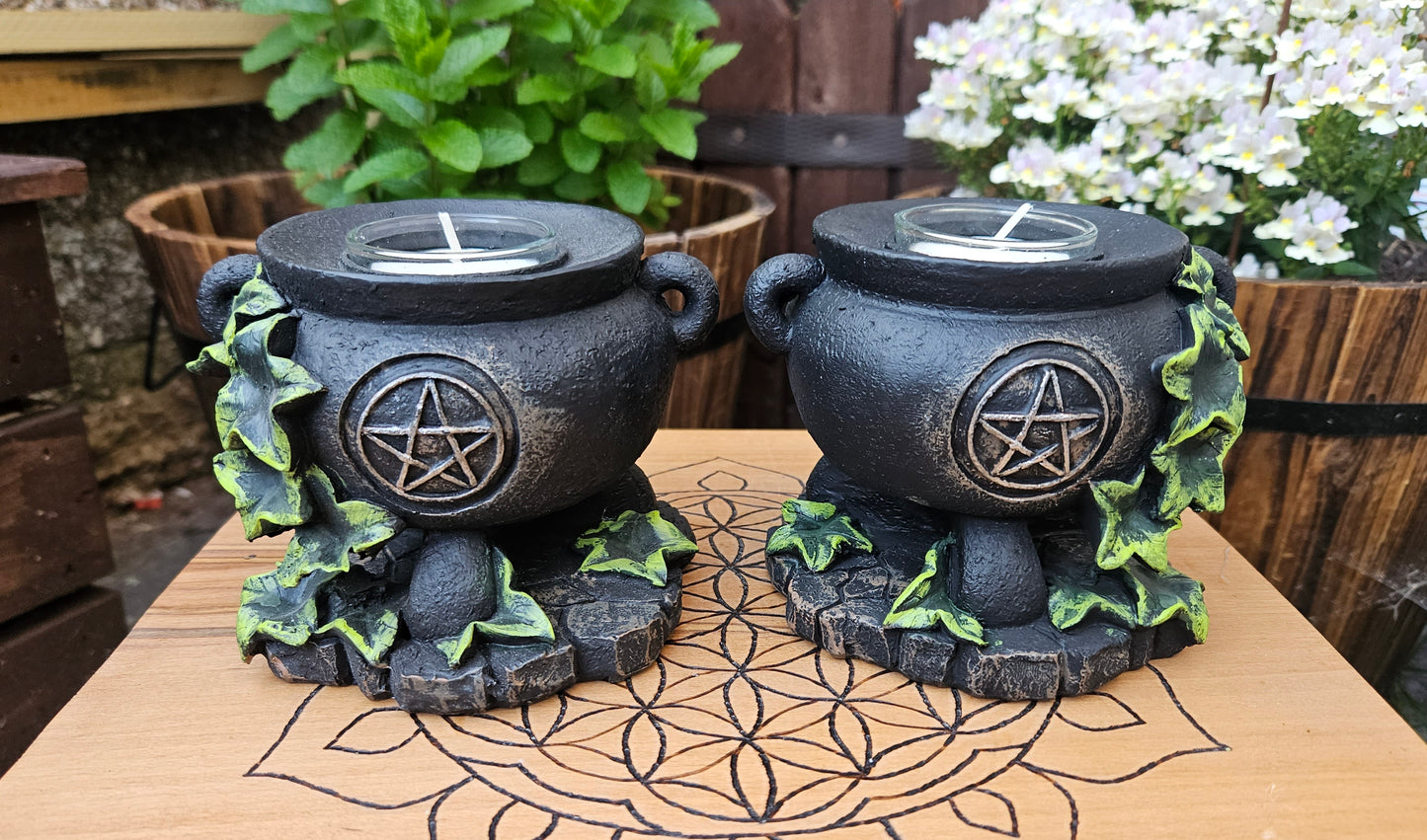 Nemesis Now ~ Ivy Cauldron Candle Holders (Pair)