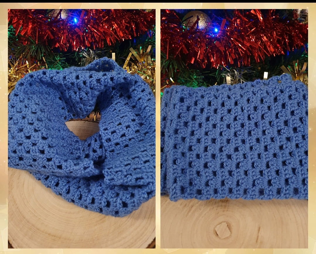 Hand Crocheted Blue Infinity Scarf