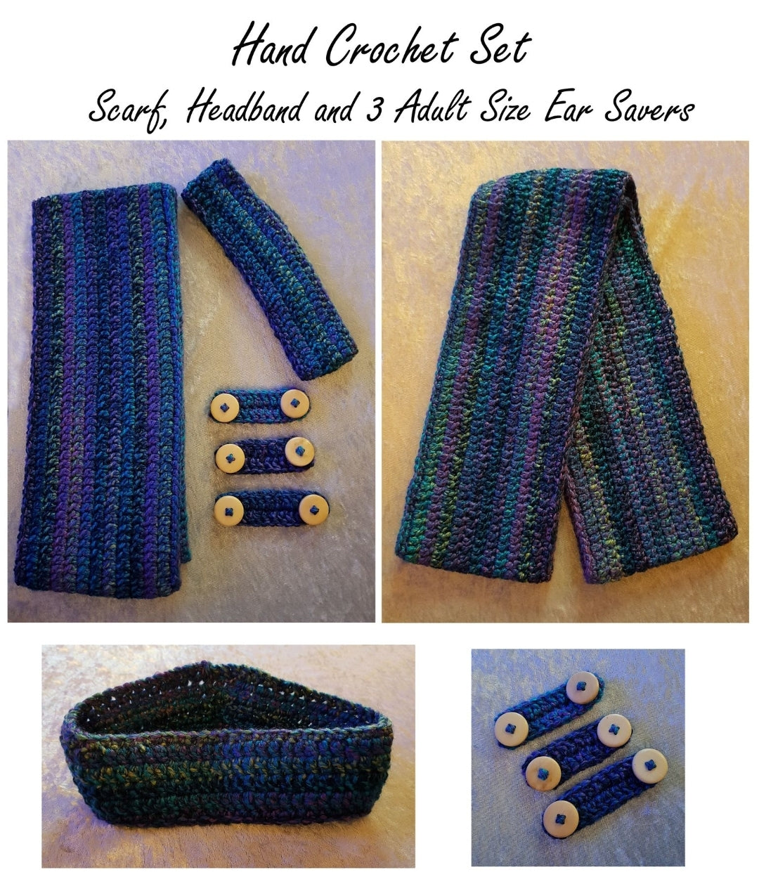 Hand Crochet Scarf and head band set