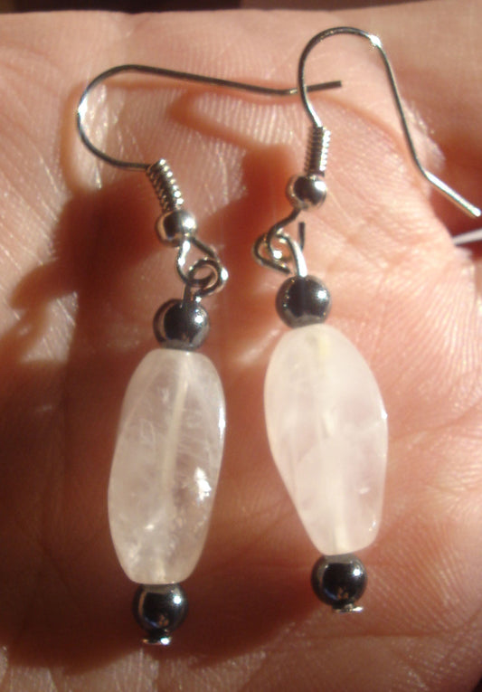 Rose Quartz Earrings - Silver Plated Hooks ~ Hand Assembled