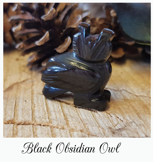 Obsidian Owl Carving - Pocket Totem