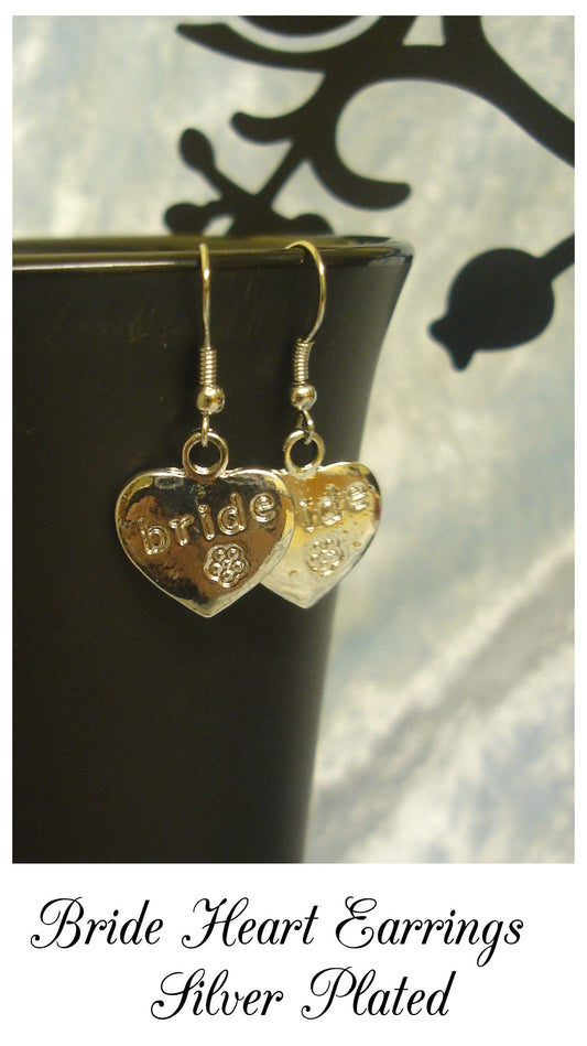Bride Heart Charm Drop Earrings