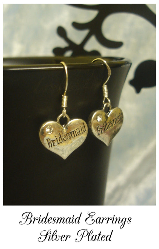 Bridesmaid Heart Charm Drop Earrings