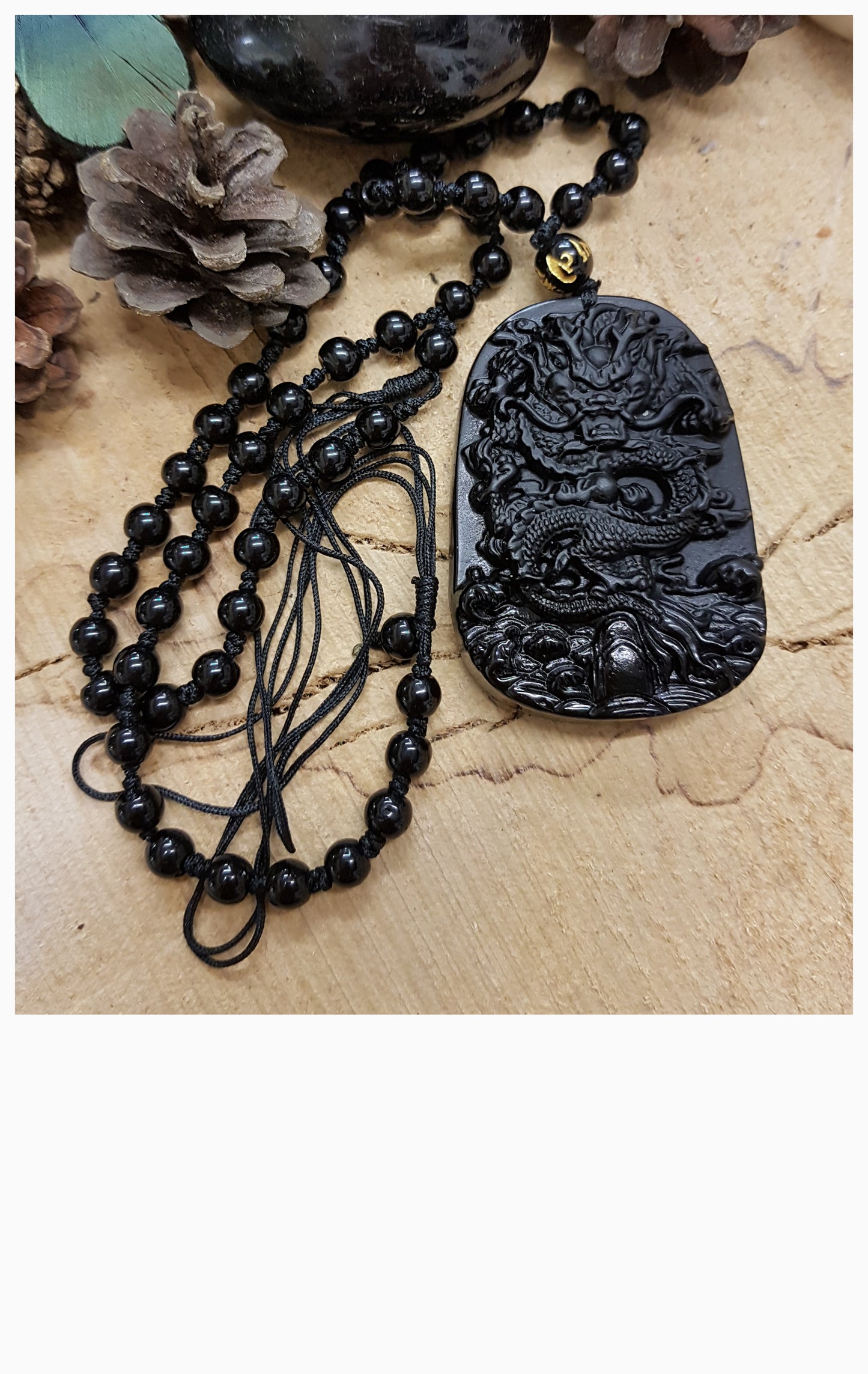Carved Obsidian Dragon Totem Necklace