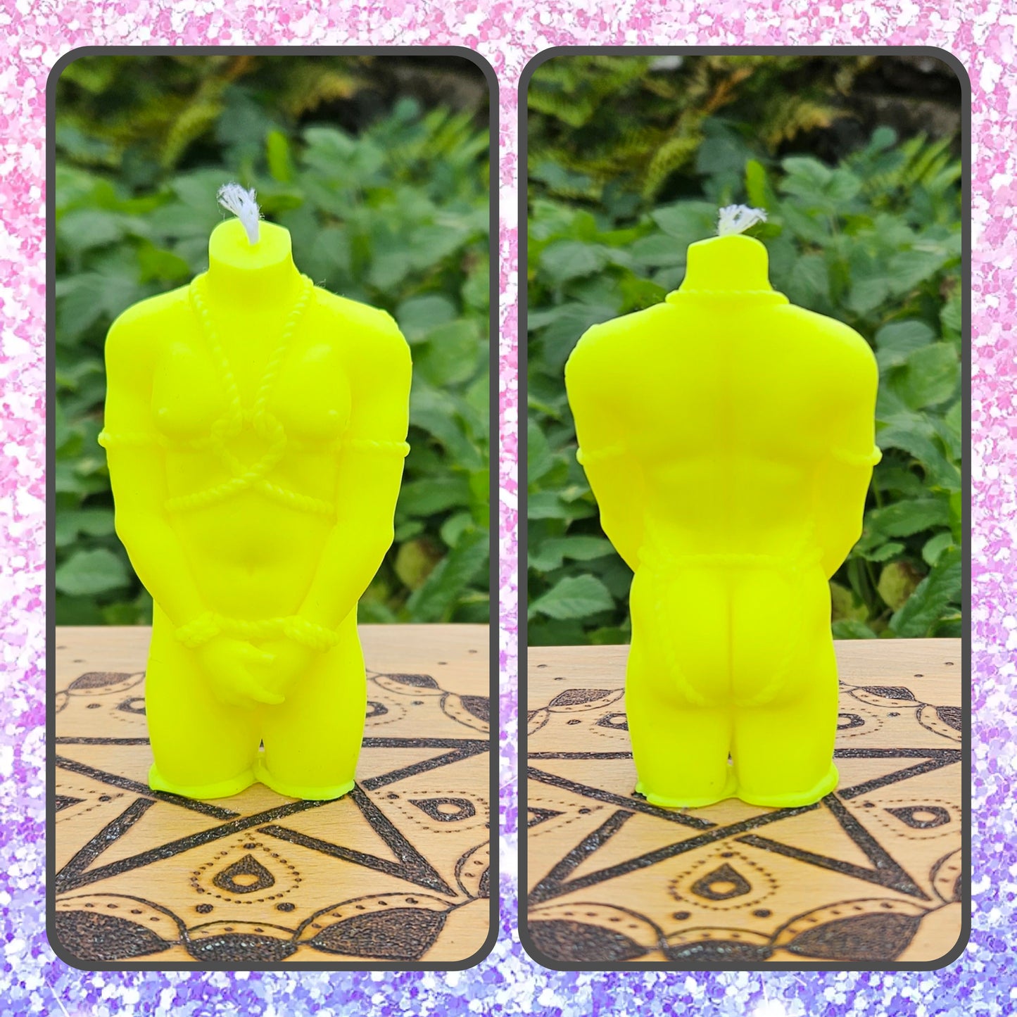 Rope Bunny / Bottom - Masc Bodied - UNscented Shaped Wax Candle x 1 - designed for Wax Play, BDSM, kink, UV Reactive - Decoration / Altar