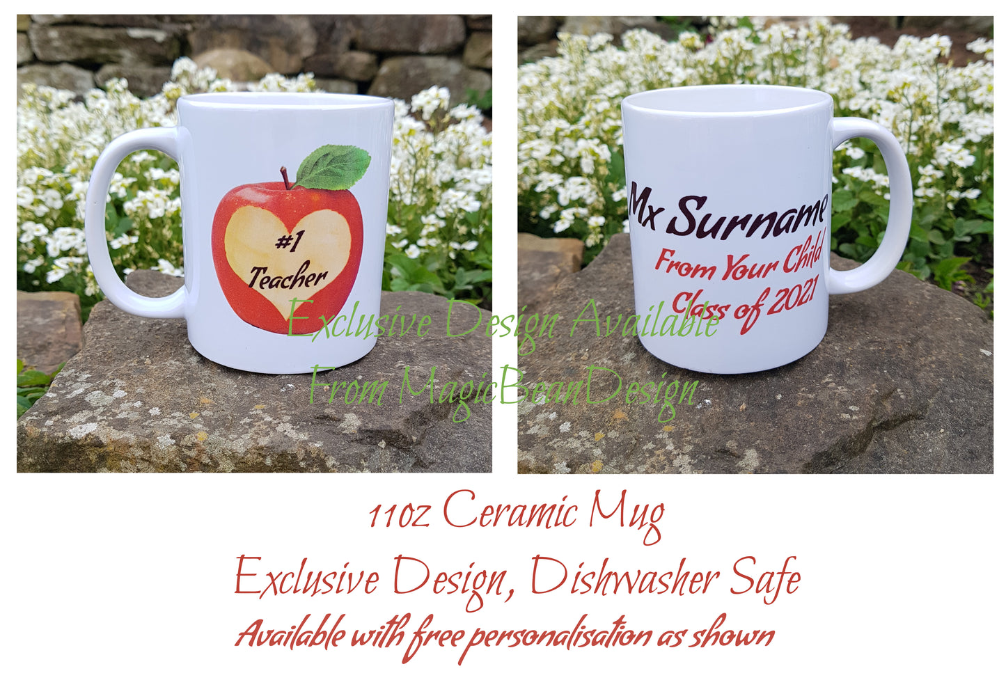 Exclusive Design Ceramic Mug - #1 Teacher (Heart Apple)
