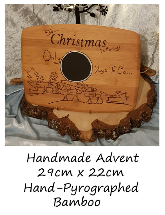 Advent Countdown Chalkboard ~ Hand Pyrographed (1)